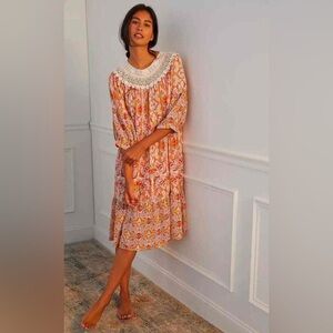 Anthropologie Floral Florence Lace Collar Midi Dress